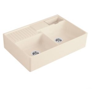 Villeroy & Boch Evier 2 cuves timbre d office Tradition, Ivory CeramicPlus, avec vidage automatique