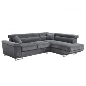 Bestmobilier - Baoji - canapé d'angle droit 5 places convertible avec têtières et coffre en velours côtelé