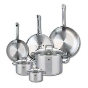Elo 9513050 Batterie de cuisine 6 pièces, Ensemble de 3 Poêles de cuisson 24, 28 et 32 cm et 3 faitouts 14, 16 et 26 cm Profi Citrin, inox, induction