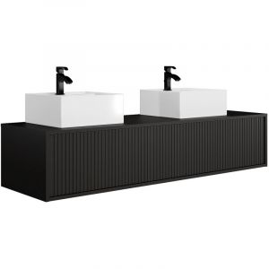 Meuble de salle de bain suspendu stri&eacute; avec double vasque - Noir - 150 cm - ARNEGA