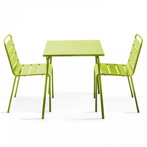 Oviala Ensemble table carrée (70 x 70 x 72 cm) et 2 chaises Palavas - Vert