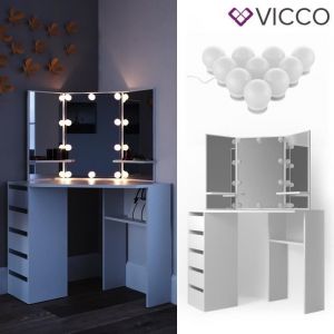 Vicco - Coiffeuse d'angle "Arielle" Blanc avec éclairage led