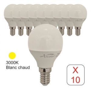 Arcotec Jamais utilis&eacute;] Lot de 10 ampoules LED E14 sph&eacute;rique 4,9W 470Lm 3000K - garantie 2 ans