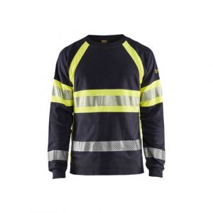 Blaklader T-shirt de travail manches longues retardant flamme inhérent 3484 - Marine/Jaune fluo 4XL