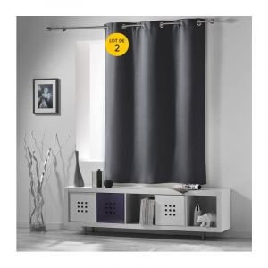 Actome - Lot de 2 rideaux occultant petite hauteur 135 x 180 cm occult Ardoise