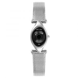 Pierre Lannier Montre Femme Ovni Argenté Cadran Noir Bracelet Acier Milanais Argenté 14 Mm