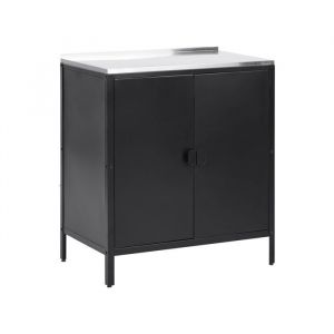 Beliani Commode de Jardin Cuisine Ext&eacute;rieure Noire &agrave; 2 Portes en Acier 90 x 80 x 50 cm Rangement Vilama