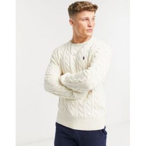 Ralph Lauren Polo - Pull en maille de coton torsadé avec logo joueur de polo - Blanc cassé