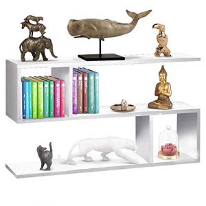BAKAJI Étagère Basse Basse à 5 étagères, en Bois mélaminé, Design Moderne, pour Salon, Maison ou Bureau, Dimensions 80 x 20 x 50,5 cm (Blanc)