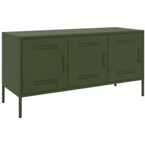 VidaXL Meuble TV vert olive 100,5x39x50,5 cm acier, support TV, buffet TV, meuble multimédia, banc TV, armoire hifi, centre de divertissement