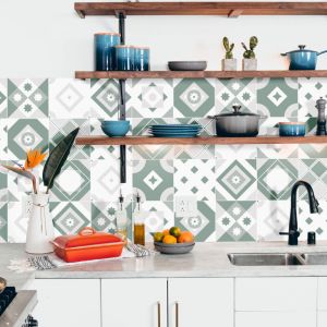 Stickerdecofr - Cr&eacute;dence Adh&eacute;sive Carreaux Vert Sauge 300 x 60 cm