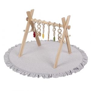 Image de Kiddymoon - Portique D'Eveil En Bois Pour Bébé Avec Tapis De Jeu En Mousse Souple Pour Enfants Et Nourrissons Avec Jouets Suspendus Ensemble