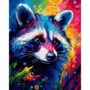 Figured'Art Peinture par Num&eacute;ro Adulte Raton laveur Color&eacute; Abstrait - Activit&eacute; Manuelle Kit de Loisir Cr&eacute;atif DIY Num&eacute;ro d'Art Complet Animaux - 40x50cm sans ch&acirc;ssis en bois