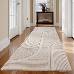 Carpetsale24 Tapis long 80x250 cm crème style scandinave boho lavable effet 3D parfait pour couloir salon ou chambre