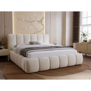 Lit rembourré avec rangement 160x200 velours beige Royal