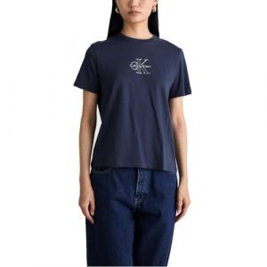 Calvin Klein T-Shirt Manches Courtes Femme Classic Tee Col Ras-du-Cou, Bleu (Inkwell), XXL