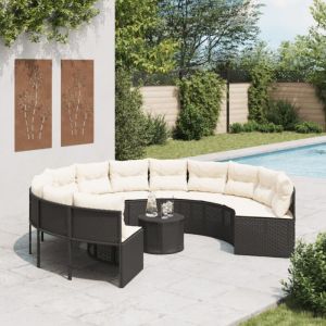 VidaXL Canapé de jardin avec table coussins rond noir résine tressée