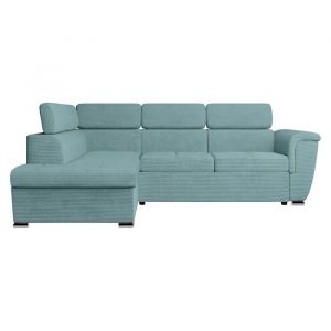 Loungitude Canap&eacute; d'angle PAOLA convertible avec coffre en velours c&ocirc;tel&eacute; - Angle gauche - Bleu clair