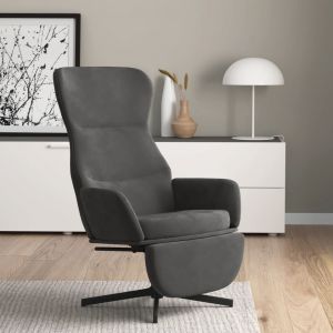 Image de VidaXL Chaise de relaxation avec repose-pieds Gris foncé Velours