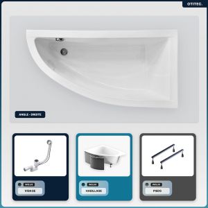 Baignoire asymétrique - 150 x 70 cm - Droite - avec Habillage - Pieds - Vidage Chrome - PRAKTIKA