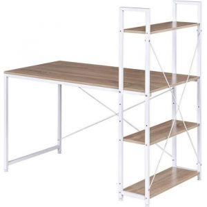 Image de WOLTU Table de bureau en Bois et acier, Bureau d'ordinateur avec étagère de Rangement 120x64x120 cm, Blanc+c ne Clair