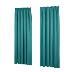 Deconovo Lot de 2 Rideaux Occultants Galon Fronceur, 140x175 cm, Turquoise - Turquoise