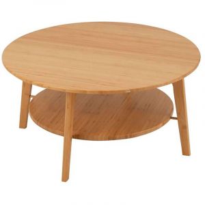 M&S Table basse ronde 2 niveaux 80x40 cm en bambou naturel - GORLEA