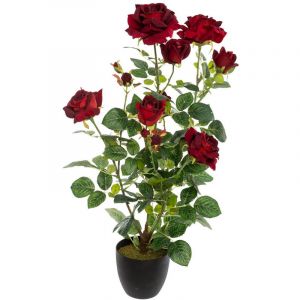 Image de Atmosphera Plante artificielle Rosier velours dans un pot H 74 cm Rouge