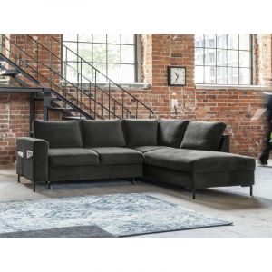 Lilly - canap&eacute; d'angle convertible - 5 places - style contemporain - en velours - droit - gris fonc&eacute; - Gris fonc&eacute;