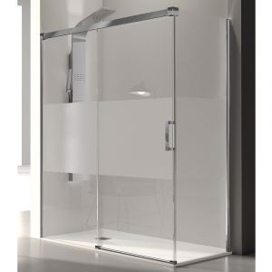 Paroi de douche fixe + Porte coulissante GLASÉ verre sérigraphié 130 cm Paroi latérale : 76 - 79 cm