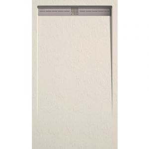Stano Receveur de douche 80x90 cm extra plat ARCO en résine surface ardoisée beige Grille inox
