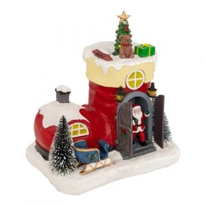 Village lumineux botte P&egrave;re No&euml;l 11 LED musical anim&eacute;