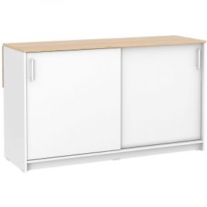 Ilot central de cuisine avec 2 portes - Blanc et ch&ecirc;ne - BENITA