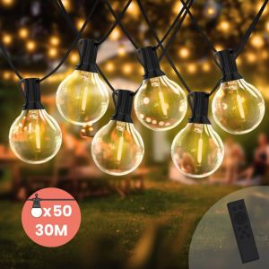 SkyLantern Guirlande Guinguette led 30M Loisirs, 50 Ampoules Dimmables, Guirlande Lumineuse Extérieur IP44 + Télécommande - Idéale pour Mariage,Terrasse et