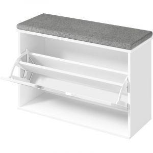 Banc à Chaussures - VASAGLE - 3 Niveaux - Tiroir Rabattable - Blanc Nuage/Gris Tourterelle