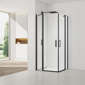 Swiss Aqua Technologies - Fusion Portes de douche acces en angle pivotantes 80x80cm anticalcaire avec profil&eacute;s noir mat (SATFUDP8080C-SET)