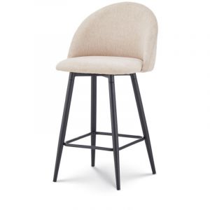 Kosmi Chaise de Bar Design Moderne avec Dossier &iquest; Tabouret Haut Confortable en Tissu Beige et Pieds M&eacute;tal Noir &iquest; Hauteur 76 cm