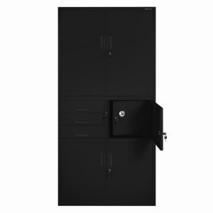 Armoire m&eacute;tallique de bureau avec coffre-fort pour dossiers et documents FILIP II, 900 x 1850 x 400 mm, noir