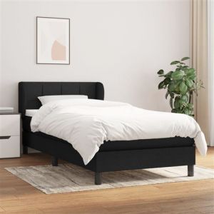 3126207 Vidaxl Lit À Sommier Tapissier Avec Matelas Noir 90x190 Cm Tissu