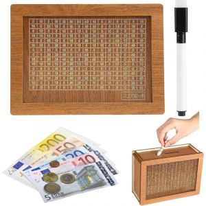 Tirelire rétro en bois avec objectifs d'épargne 4 en 1