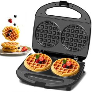 YASHE Mini Gaufrier Double, Machine à Gaufres Antiadhésive, Gaufrier Rond en Fonte, Contrôle Automatique de la Température, Poignée Tactile Froide,Idéal pour Gaufres Parfaites