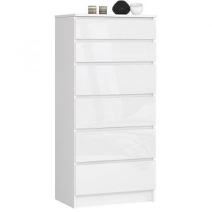 Commode Akord K60 Blanche 60 cm 6 tiroirs façade Blanche Brillante 60x40x130 cm
