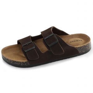Isotoner Mules sandales Homme Double Bride cuir Marron