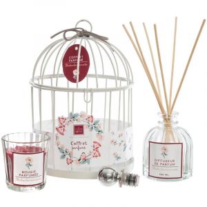 Image de Atmosphera Coffret Cage en métal avec Flacon Diffuseur et Bougie Lola collection Poésie à l'anglaise Bordeaux