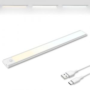 Brendz Led Armoire Detecteur Mouvement Reglette Led Rechargeable USB-C Led Dressing Lampe de Placard Dimmables 40cm Argent