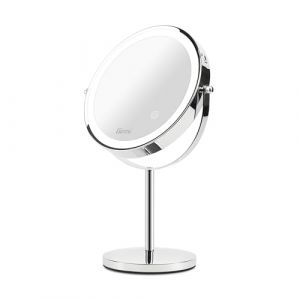 Girmi BE02 Miroir de Maquillage avec lumière LED, loupe 1x/3X, éclairage 3 Couleurs, Rechargeable avec Double Miroir, Rotation à 360° et Bouton Tactile, chromé