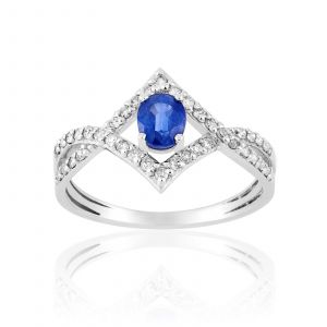 Image de Cleor Bague en Or 750/1000 Blanc, Saphir Bleu et Diamant