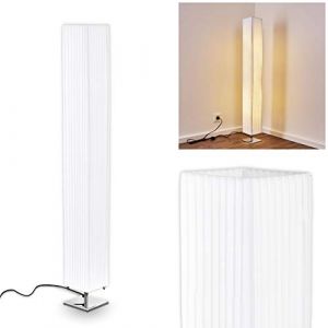 Hofstein Élégant lampadaire Newtok en tissu blanc - Lampe avec abat-jour allongé et interrupteur à pied - Lampe pour chambre, salon, salle à manger