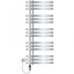 Radiateur &Eacute;lectrique pour Salle de Bain Iron em, 500x1200mm Chrome + R&eacute;sistance 900W, Thermostat Affichage Num&eacute;rique, Porte-Serviettes Mural &agrave;