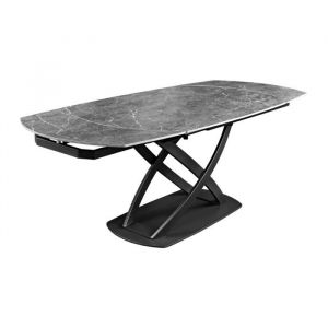Table ATONIA &ndash; Ovale extensible 130 &agrave; 190 cm &ndash; Plateau c&eacute;ramique effet marbre anthracite &ndash; Pieds m&eacute;tal &ndash; Style moderne